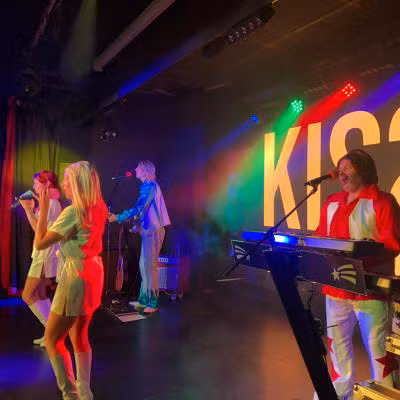 Kiss The Teacher ABBA tribute band live on stage at Littlesea Holiday park