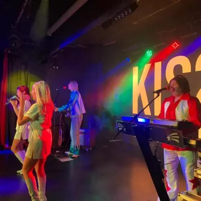 Kiss The Teacher ABBA tribute band live on stage at Littlesea Holiday park